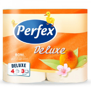 Perfex Toalettpapír 3 rétegű 150 lap/tekercs 4 tekercs/csomag barack Boni  DeLuxe