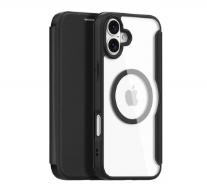 Dux Ducis SKIN X PRO tok álló, bőr hatású (FLIP, oldalra nyíló, RFID, MagSafe) FEKETE Apple iPhone 16 Plus (GP-161972)