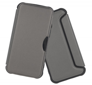 gigapack Tok &aacute;ll&oacute;, bőr hat&aacute;s&uacute; (FLIP, oldalra ny&iacute;l&oacute;, &uuml;t&eacute;s&aacute;ll&oacute;s&aacute;g, l&eacute;gp&aacute;rn&aacute;s sarok, kamerav&eacute;dő, karbon minta) EZ&Uuml;ST Apple iPhone 16 Pro " csomagol&aacute;s" (G