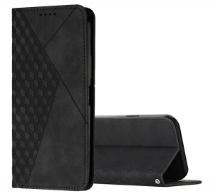 gigapack Tok &aacute;ll&oacute;, bőr hat&aacute;s&uacute; (FLIP, oldalra ny&iacute;l&oacute;, asztali tart&oacute;, 3D rombusz, pr&eacute;mium) FEKETE Samsung Galaxy A16 4G (SM-A165) / Galaxy A16 5G (SM-A16