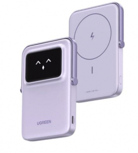 UGREEN Power Bank hordozható töltő 10000mAh, 30W, USB-C, Mágneses Uno Robot lila (35606)