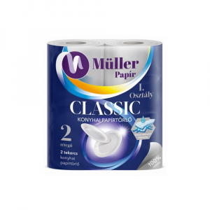 Müller Háztartási papírtörlő kéztörlő 2 rétegű 50 lap/tekercs 2 tekercs/csomag  Classic hófehér (9352)
