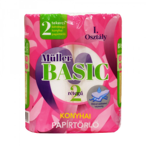 Müller Háztartási papírtörlő kéztörlő 2 rétegű 40 lap/tekercs 2 tekercs/csomag  Basic hófehér (9352)