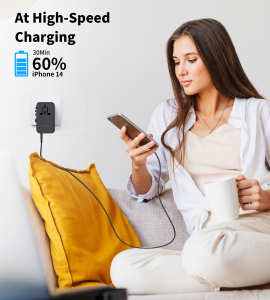 Choetech USB-C*2+USB-A*2 (45W,fekete,travel,USB-C kábellel, US,UK,EU,AU), töltő (PD5021)
