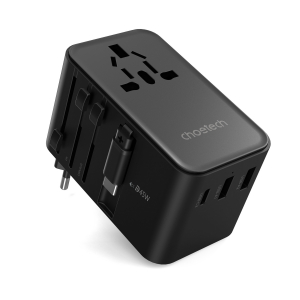 Choetech USB-C*2+USB-A*2 (45W,fekete,travel,USB-C kábellel, US,UK,EU,AU), töltő (PD5021)