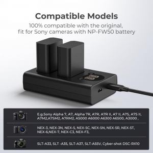 K&F Concept BC-TRW akkumul&aacute;tor t&ouml;ltő 2db FW50 akkumul&aacute;torhoz (KF-28-0009V1)