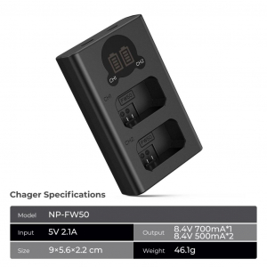 K&F Concept BC-TRW akkumul&aacute;tor t&ouml;ltő 2db FW50 akkumul&aacute;torhoz (KF-28-0009V1)