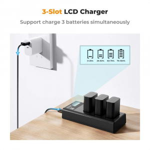 K&F Concept hordozhat&oacute; tripla USB-C akkumul&aacute;tor BC-TRW t&ouml;ltő, LCD + 3db FW50 akkumul&aacute;tor 1100mAh (KF-28-0037)