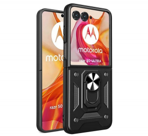 gigapack Defender szilikon telefonv&eacute;dő (&uuml;t&eacute;s&aacute;ll&oacute;s&aacute;g, tart&oacute;gyűrű, kamerav&eacute;dő) FEKETE Motorola Razr 50 Ultra 5G (XT2451-3) " csomagol&aacute;s" (GP-162490)