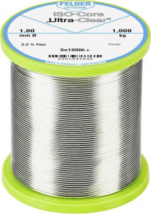 Felder ISO-Core Ultra-Clear Sn100Ni+ Forraszt&oacute;&oacute;n, &oacute;lommentes Tekercs Sn99,25Cu0,7Ni0,05 1.000 kg 1 mm (5551941040)
