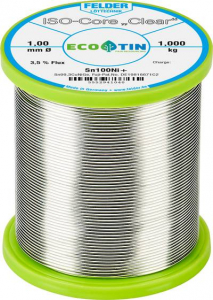 Felder ISO-Core Clear Sn100Ni+ Forraszt&oacute;&oacute;n Tekercs Sn99,25Cu0,7Ni0,05 1.000 kg 1 mm (5552941040)