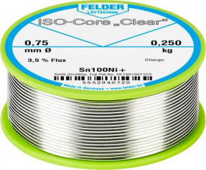 Felder ISO-Core Clear Sn100Ni+ Forraszt&oacute;&oacute;n Tekercs Sn99,25Cu0,7Ni0,05 0.250 kg 0.75 mm (5552940720)