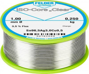 Felder ISO-Core Clear SAC305 Forraszt&oacute;&oacute;n Tekercs Sn96,5Ag3Cu0,5 0.250 kg 1 mm (52761020)