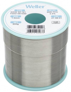 Weller Forraszt&oacute;&oacute;n, &oacute;lommentes, tekercs,  WSW SC M1 Sn0.7Cu 500 g 1.0 mm (T0051387499)