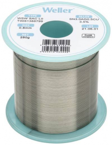 Weller Forrasztóón, ólommentes, tekercs,  WSW SAC L0 Sn3.0Ag0.5Cu 250 g 0.8 mm (T0051388799)