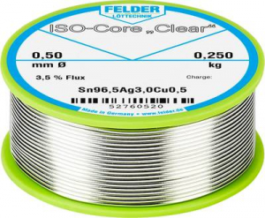 Felder Forraszt&oacute;&oacute;n Tekercs Sn96,5Ag3Cu0,5 250 g 0,5 mm,  ISO-Core Clear SAC305 (52760520)