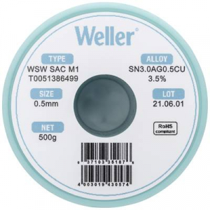 Weller WSW SAC M1 Forraszt&oacute;&oacute;n, &oacute;lommentes Tekercs Sn3,0Ag0,5Cu 500 g 0.5 mm (T0051386499)