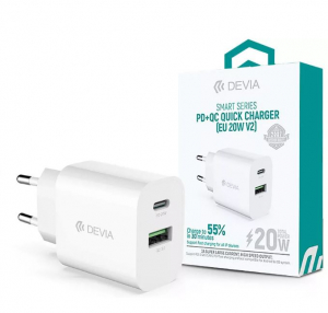Devia Type-C+ USB h&aacute;l&oacute;zati t&ouml;ltő adapter 20W feh&eacute;r (ST385247)