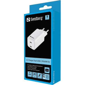 Sandberg Hálózati töltő, AC Charger Dual UDB C PD 65W EU (441-56)