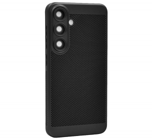 Műanyag telefonv&eacute;dő (l&eacute;g&aacute;teresztő, lyukacsos, kamerav&eacute;dő) FEKETE Samsung Galaxy A55 5G (SM-A556) "Gigapack csomagol&aacute;s" (GP-154108)