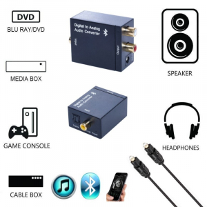 HCT Digitális-analóg átalakító Bluetooth V4 + optikai TOSLINK+koaxiális S/PDIF-ről RCA (Cinch) sztereó hangra (028-210)