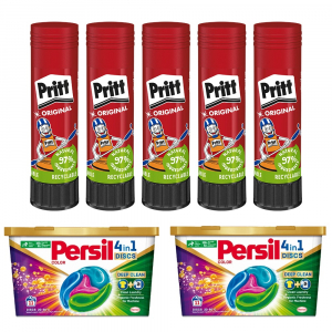 Pritt Ragaszt&oacute;stift 43 g AKCI&Oacute;S CSOMAG + 2 db Persil Discs Color mos&oacute;kapszula 100x43 g (10x10 db ) stift  (AKCI&Oacute;S CIKKSZ&Aacute;M)