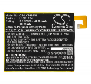 Cameron Sino Li-Polymer akku (3.85V/4750mAh, Lenovo L16D1P34 kompatibilis) FEKETE Lenovo Tab 4 8 Plus (TB-8704F) / Tab 4 8 (TB-8504F) "Gigapack csomag