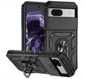 Defender szilikon telefonv&eacute;dő (&uuml;t&eacute;s&aacute;ll&oacute;s&aacute;g, tart&oacute;gyűrű, kamerav&eacute;dő) FEKETE Google Pixel 8a "Gigapack csomagol&aacute;s" (GP-157216)