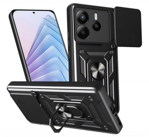 Defender szilikon telefonv&eacute;dő (&uuml;t&eacute;s&aacute;ll&oacute;s&aacute;g, tart&oacute;gyűrű, kamerav&eacute;dő) FEKETE Xiaomi Redmi Note 14 5G "Gigapack csomagol&aacute;s" (GP-166607)