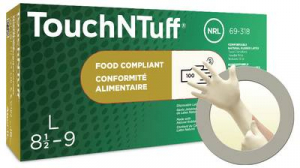 Ansell TouchNTuff  100 db Nat&uacute;r latex Eldobhat&oacute; kesztyű M&eacute;ret (kesztyű): M, 7-May, 8 EN 21420:2020 (69318080)