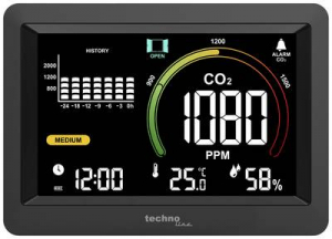 Techno Line CO2, hő- &eacute;s p&aacute;ratartalom m&eacute;rőműszer, Technoline (WL1028)