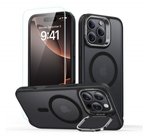 ESR CLASSIC HYBRID szilikon telefonv&eacute;dő (&uuml;t&eacute;s&aacute;ll&oacute;s&aacute;g, kit&aacute;maszt&oacute;, MagSafe, matt + k&eacute;pernyőv&eacute;dő &uuml;veg) FEKETE Apple iPhone 16 Pro Max (GP-163426)