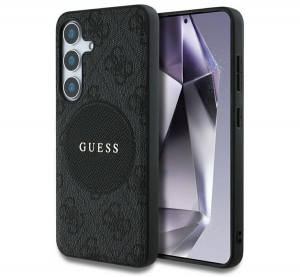 CG MOBILE GUESS 4G ROUND PATCH CLASSIC LOGO szilikon telefonv&eacute;dő (&uuml;t&eacute;s&aacute;ll&oacute;s&aacute;g, textil h&aacute;tlap, MagSafe) FEKETE Samsung Galaxy S25 Plus (SM-S936) (GUHMS