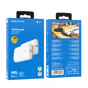 Borofone BJ21 Powerbank 10000mAh USB + Type-C PD 20W QC 3.0 18W fehér (BJ21-feher)