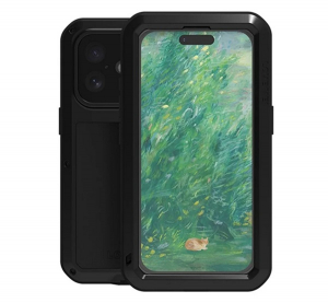 Love Mei Powerful defender telefonv&eacute;dő (f&eacute;m keret, erős &uuml;t&eacute;s&aacute;ll&oacute;s&aacute;g, por&aacute;ll&oacute; + k&eacute;pernyőv&eacute;dő &uuml;veg) FEKETE Apple iPhone 16 (GP-164826)