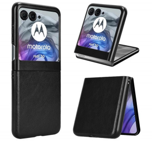 Műanyag telefonv&eacute;dő (bőr hat&aacute;s&uacute; h&aacute;tlap) FEKETE Motorola Razr 50 5G (XT2453-1) "Gigapack csomagol&aacute;s" (GP-163442)