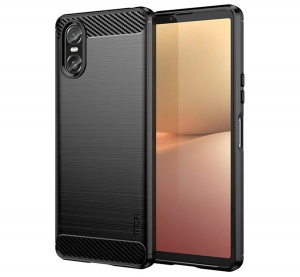 Mofi szilikon telefonv&eacute;dő (&uuml;t&eacute;s&aacute;ll&oacute;s&aacute;g, l&eacute;gp&aacute;rn&aacute;s sarok, sz&aacute;lcsiszolt, karbon minta) FEKETE Sony Xperia 10 VI (GP-157873)