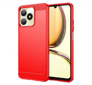 Mofi szilikon telefonv&eacute;dő (&uuml;t&eacute;s&aacute;ll&oacute;s&aacute;g, l&eacute;gp&aacute;rn&aacute;s sarok, sz&aacute;lcsiszolt, karbon minta) PIROS Realme C51 4G / C53 (GP-143056)