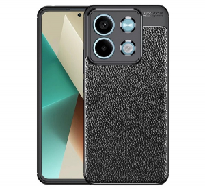 Szilikon telefonv&eacute;dő (&uuml;t&eacute;s&aacute;ll&oacute;s&aacute;g, bőr hat&aacute;s&uacute;, varr&aacute;s minta) FEKETE Xiaomi Redmi Note 13 5G "Gigapack csomagol&aacute;s" (GP-154855)