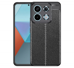 Szilikon telefonv&eacute;dő (&uuml;t&eacute;s&aacute;ll&oacute;s&aacute;g, bőr hat&aacute;s&uacute;, varr&aacute;s minta) FEKETE Xiaomi Poco X6 / Redmi Note 13 Pro 5G "Gigapack csomagol&aacute;s" (GP-154854)