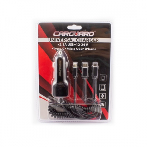Carguard Univerzális telefontöltő, microUSB + Type-C + iPhone csatlakozással (55051)
