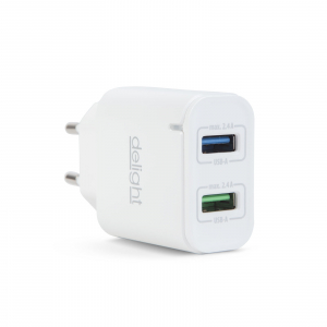 Delight USB H&aacute;l&oacute;zati adapter 2xUSB feh&eacute;r (55045-2WH)