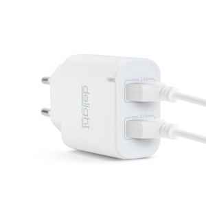 Delight USB H&aacute;l&oacute;zati adapter 2xUSB feh&eacute;r (55045-2WH)