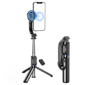 Awei szelfibot (univerzális, tripod állvány, mágneses, állítható, bluetooth távkioldó, 104cm) FEKETE (X51)