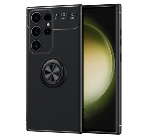 Szilikon telefonvédő (asztali tartó, tartógyűrű, 360°, mágneses) FEKETE Samsung Galaxy S24 Ultra (SM-S928) "Gigapack csomagolás" (GP-151341)