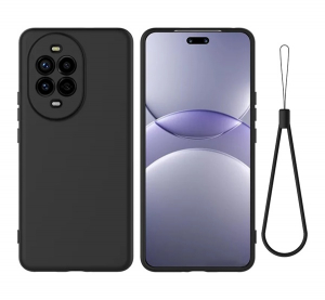 Szilikon telefonv&eacute;dő (matt, mikrofiber pl&uuml;ss karcol&aacute;smentes&iacute;tő belső, pr&eacute;mium + k&eacute;zp&aacute;nt) FEKETE Huawei Nova 13 Pro "Gigapack csomagol&aacute;s" (GP-168195)