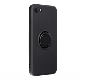 Szilikon telefonv&eacute;dő (tart&oacute;gyűrű, mikrofiber pl&uuml;ss belső, m&aacute;gneses, kamerav&eacute;dő) FEKETE Apple iPhone SE 3 (2022) / iPhone SE 2 (2020) / iPhone 8 4.7  "