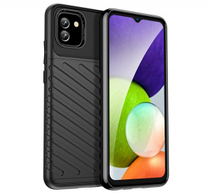 Szilikon telefonv&eacute;dő (&uuml;t&eacute;s&aacute;ll&oacute;s&aacute;g, cs&iacute;kos, dombor minta) FEKETE Samsung Galaxy A03 (SM-A035) "Gigapack csomagol&aacute;s" (GP-121144)