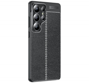 Szilikon telefonv&eacute;dő (&uuml;t&eacute;s&aacute;ll&oacute;s&aacute;g, bőr hat&aacute;s&uacute;, varr&aacute;s minta) FEKETE Samsung Galaxy S25 Ultra (SM-S938) "Gigapack csomagol&aacute;s" (GP-165128)