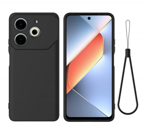 Szilikon telefonv&eacute;dő (matt, mikrofiber pl&uuml;ss karcol&aacute;smentes&iacute;tő belső, pr&eacute;mium + k&eacute;zp&aacute;nt) FEKETE Tecno Pova 6 Neo "Gigapack csomagol&aacute;s" (GP-163904)